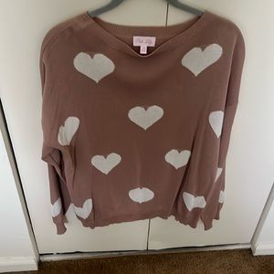 Pink Lily brand rose pink with white heart pattern tunic sweater sz XS worn once